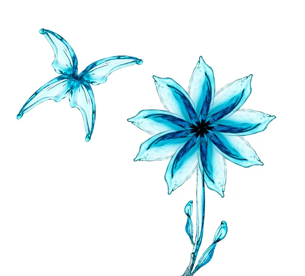 Квітка і метелик з водяних бризок — стокове фото