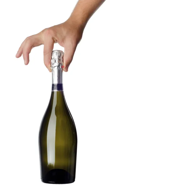 Hand holding bottle of champagne — Stock Photo, Image