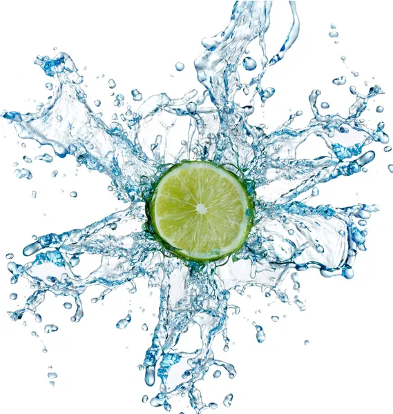 Lime and water splash — Stock Photo, Image