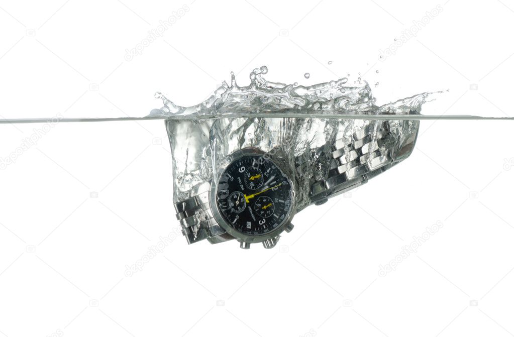 luxury watch, chronograph splashing in water