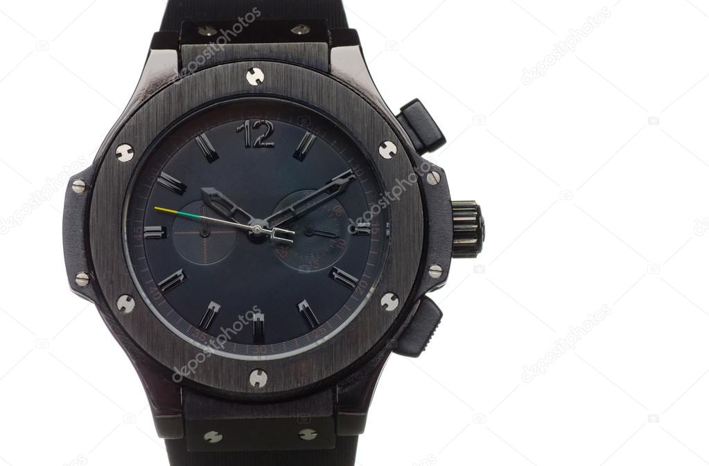 luxury watches with a leather strap on a white background