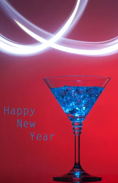 New year 2014. Blue cocktail on red — Stock Photo, Image