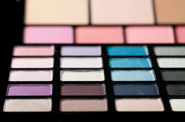 Make-up colorful eyeshadow palettes close up — Stock Photo, Image