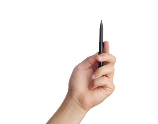 Hand ready for drawing with black marker. — Stock Photo, Image