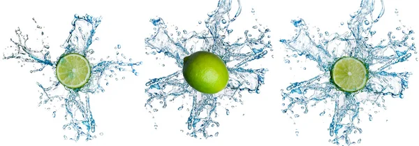 Lime and water splash on a white background