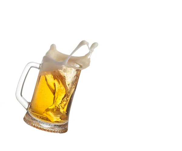 Beer splash in glass isolated on white background — Stock Photo, Image