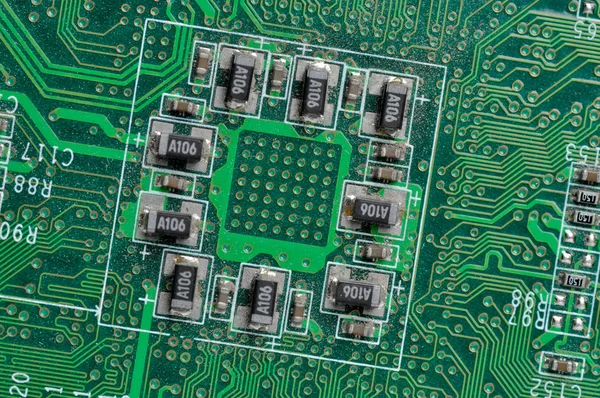 Microchip integrated on motherboard Royalty Free Stock Photos