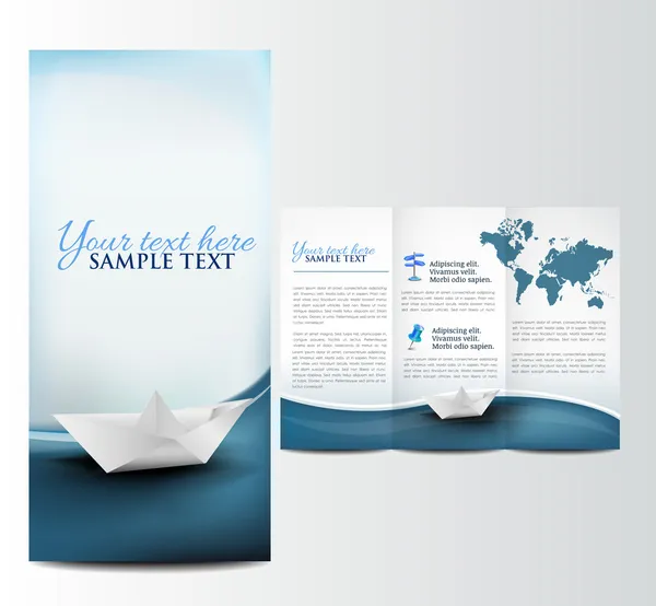 Brochure avec bateau en papier — Image vectorielle