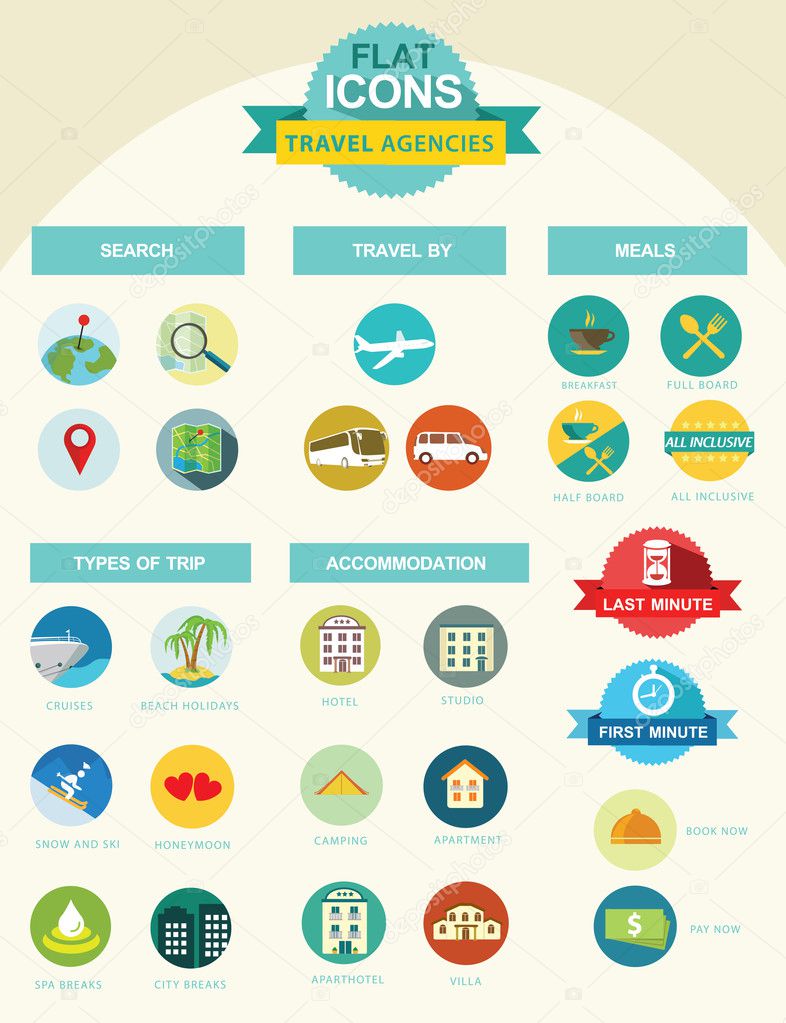 Flat icons for travel agencies