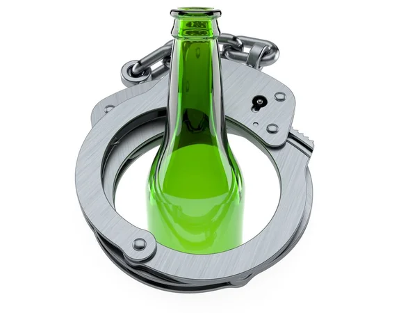Green Glass Bottle Handcuffs Isolated White Background Illustration — 스톡 사진