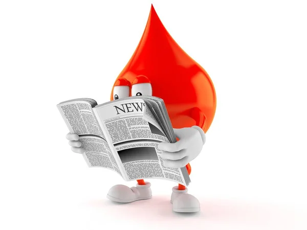 Blood Drop Character Reading Newspaper Isolated White Background Illustration — ストック写真
