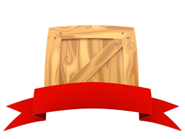 Вантажний Ящик Порожньою Червоною Стрічкою Ізольовано Білому Тлі Ілюстрація — стокове фото