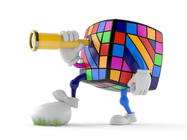 Toy Puzzle Character Looking Telescope Isolated White Background Illustration — Stock fotografie