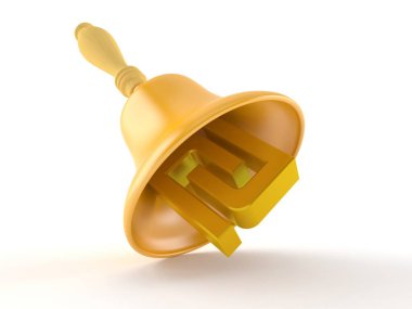 Beyaz arka planda el çanının izole edildiği Şekel para birimi sembolü. 3d illüstrasyon