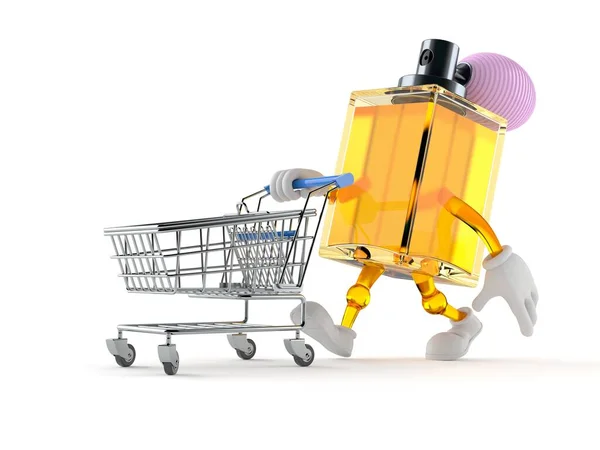 白い背景に隔離されたショッピングカートと香水の文字 3Dイラスト — ストック写真