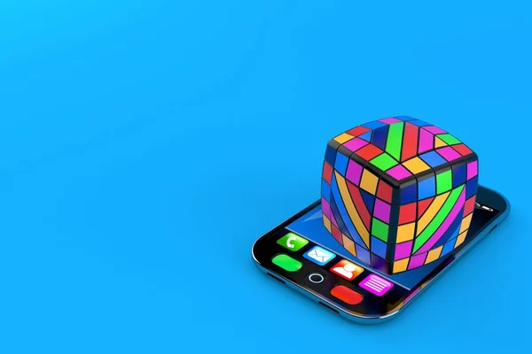 Toy Puzzle Smartphone Isolated Blue Background Illustration — Stockfoto