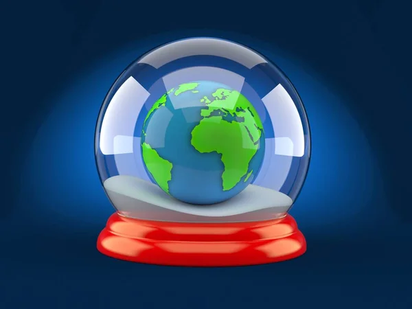 World Globe Christmas Glass Ball Blue Background Illustration — Foto de Stock