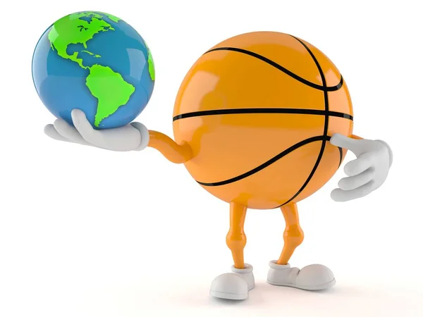 Basketball Character Holding World Globe Isolated White Background Illustration — Stock Photo, Image