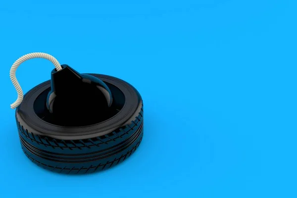 Бомба Внутри Шины Автомобиля Изолирована Синем Фоне Иллюстрация — стоковое фото