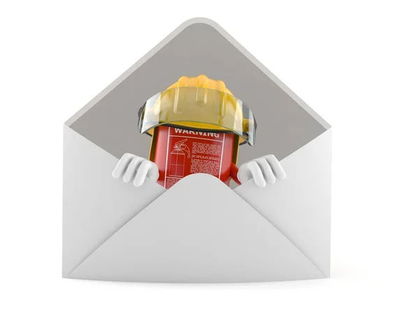 Brandblusser Karakter Binnen Envelop Geïsoleerd Witte Achtergrond Illustratie — Stockfoto