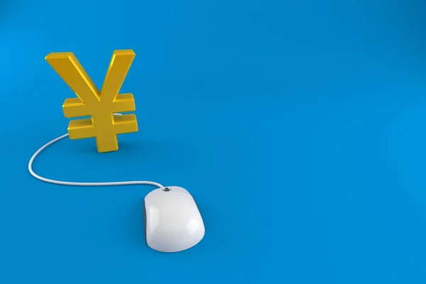 Yen Valuta Con Mouse Del Computer Isolato Sfondo Blu Illustrazione — Foto Stock