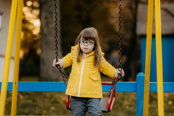 Happy Child Syndrome Enjoying Swing Playground — Stock Photo, Image