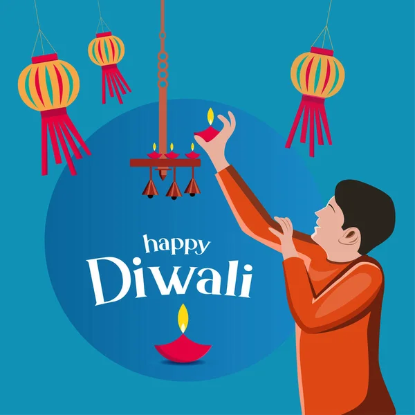 Happy Diwali Decorative Flat Vecor Minimal Character — Stock Vector