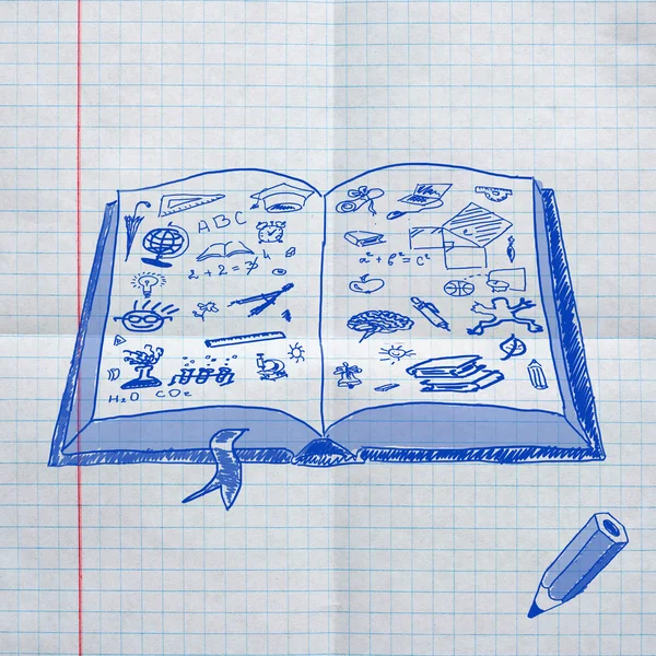 Croquis scolaires sur papier à carreaux — Photo