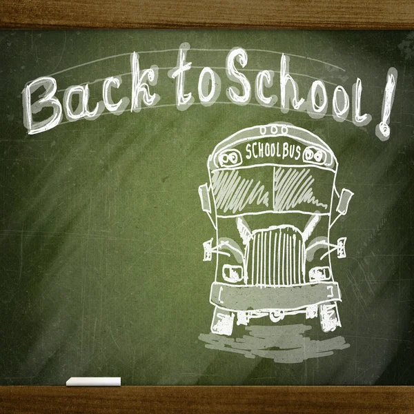 School blackboard with school bus sketch — Stock Photo, Image