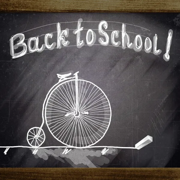 Lavagna scuola con schizzo bicicletta — Foto Stock