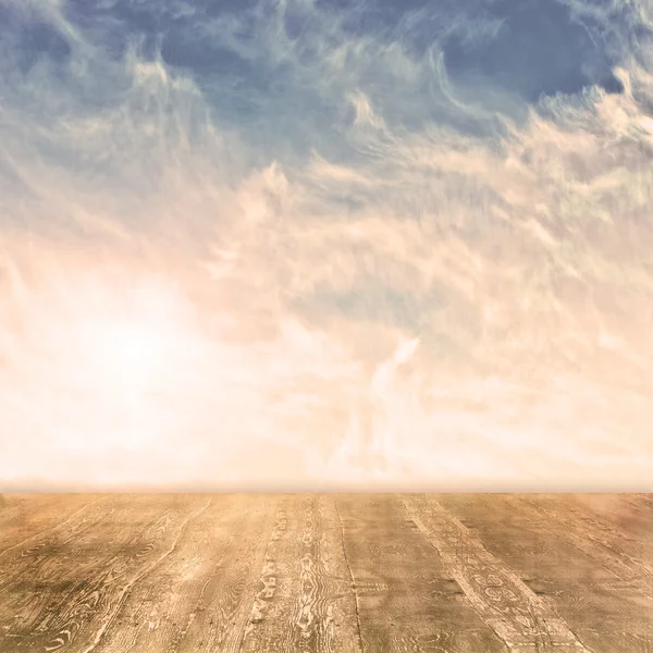 Wooden floor on sky background — Stock Photo, Image