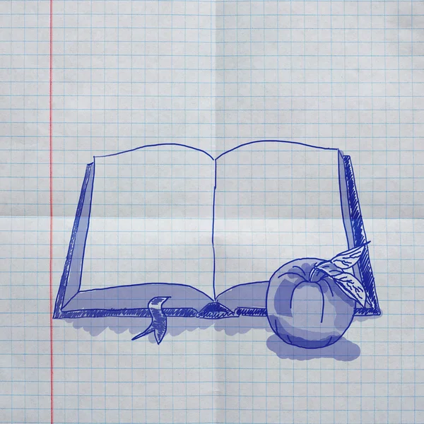 애플과 책의 학교 스케치 — 스톡 사진
