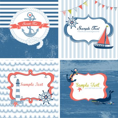 Set of 4 Nautical cards clipart