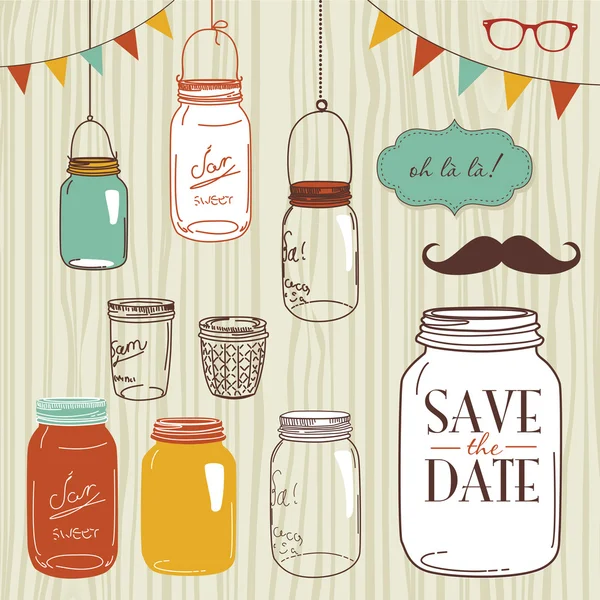 Glass Jars, frames and cute seamless backgrounds. — Stock Vector