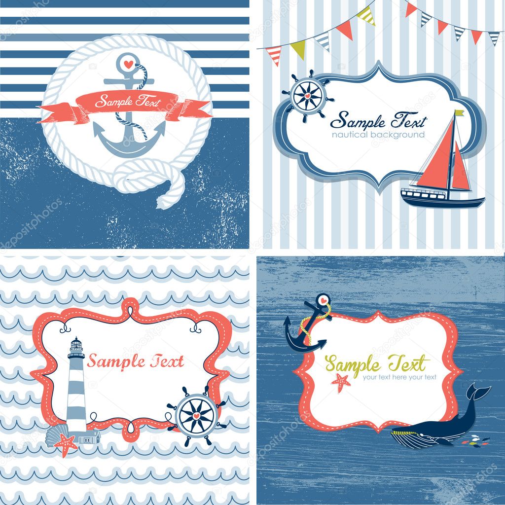 Set of 4 Nautical cards