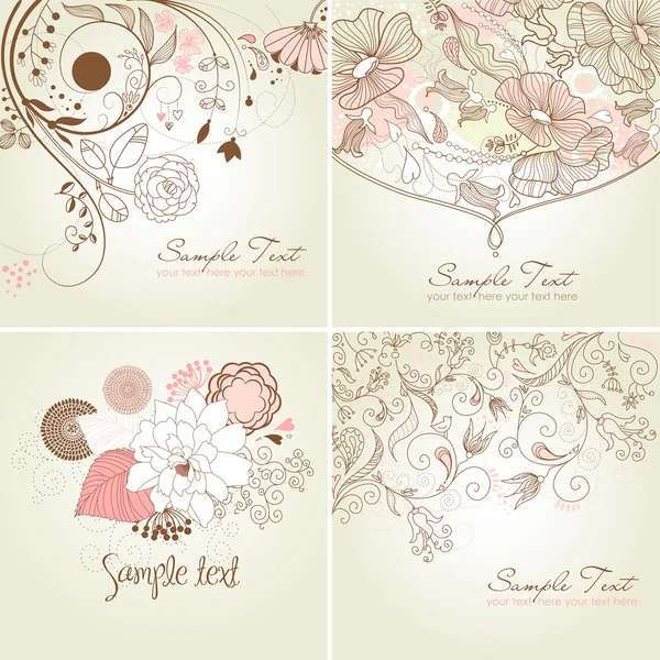 Set floral wenskaarten in roze tinten — Stockvector