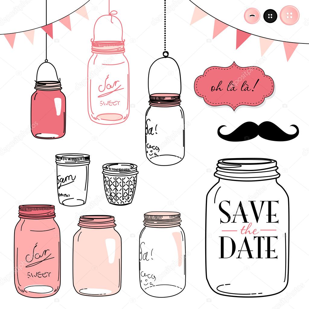 Glass Jars, frames and cute seamless backgrounds