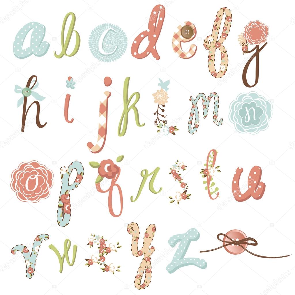 Unique vector flower font. Amazing hand drawn Alphabet.