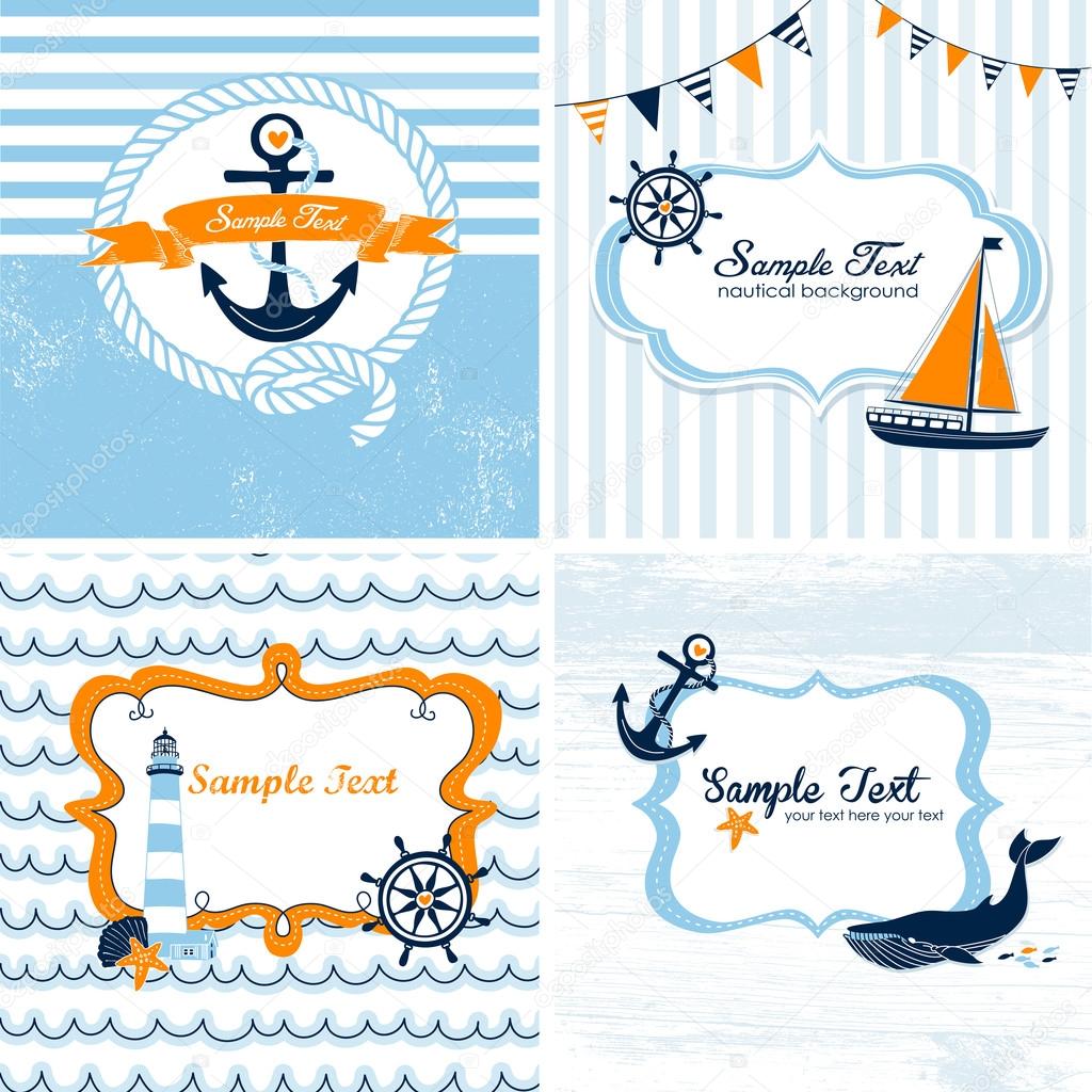 Set of 4 Nautical cards