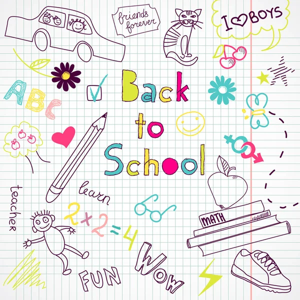 Terug naar school doodles — Stockvector