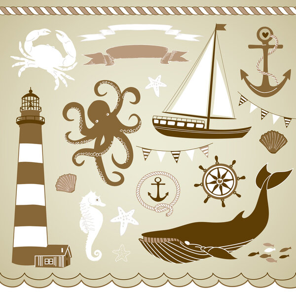 Decorative Nautical and Sea Set,maritime illustrations