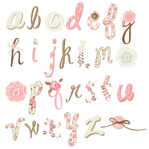 Unieke vector bloem lettertype. geweldige hand getrokken alfabet. — Stockvector