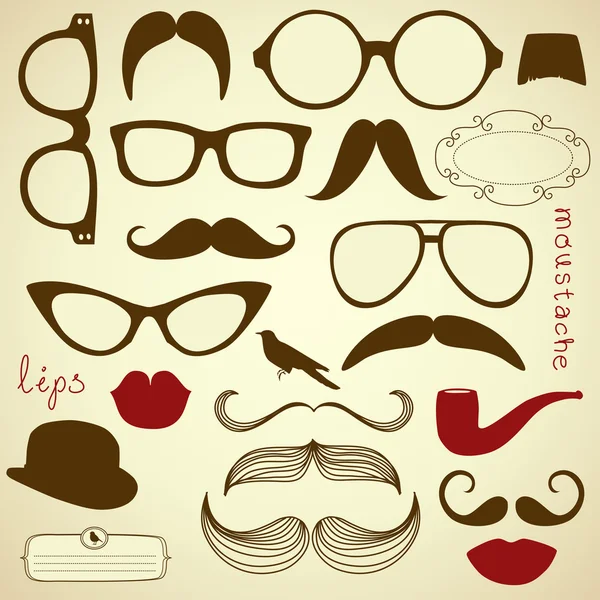 Retro Party set - Sunglasses, lips, mustaches — Stock Vector