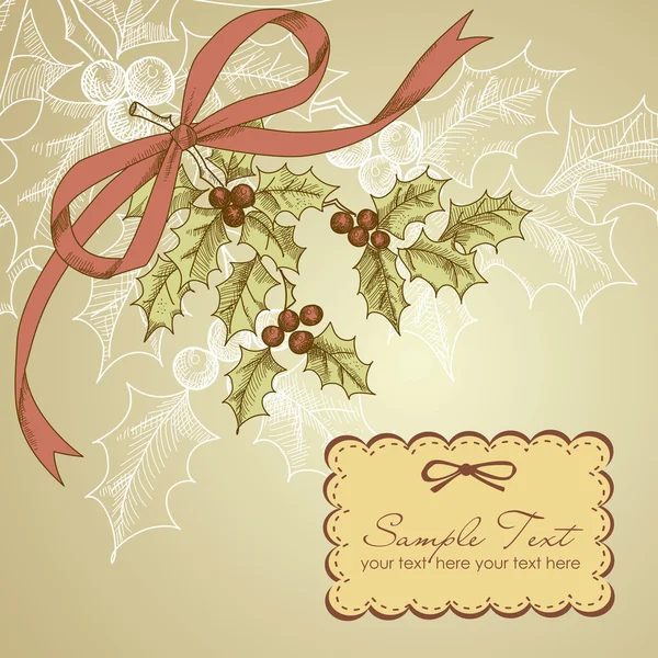 Винтажная рождественская открытка с ягодами Холли — стоковый вектор