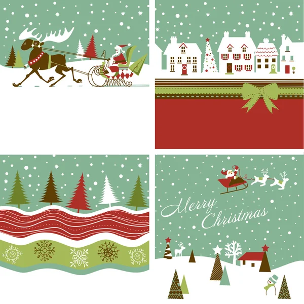 Conjunto de tarjetas de Navidad retro — Vector de stock