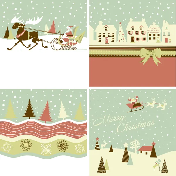 Conjunto de tarjetas de Navidad retro — Vector de stock