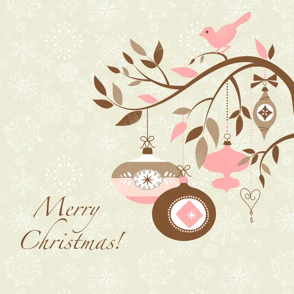 圣诞装饰树枝上的鸟 — 图库矢量图片