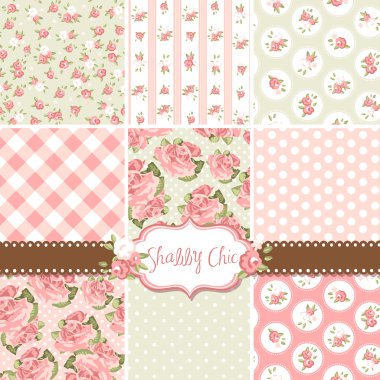 Shabby Chic Rose Patterns and seamless backgrounds. Ideal for printing onto fabric and paper or scrap booking. clipart