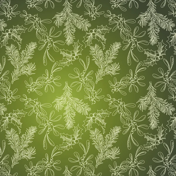 Fond vert avec gui de sapin et houx — Image vectorielle