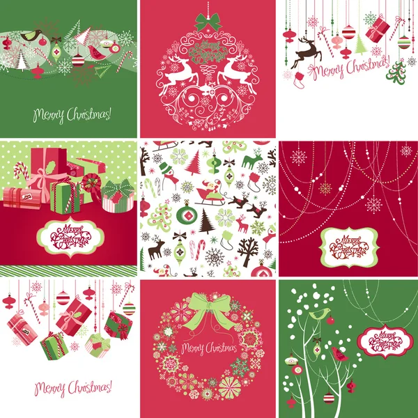 Set of pink, red and green Christmas Cards templates — Stock Vector